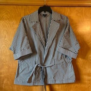 Talbots Black White Short Sleeves Gingham Notched Tie Front Top. Size M